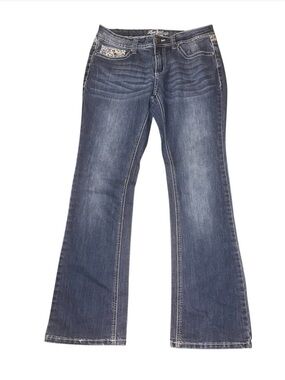 Love Indigo bootcut denim jeans WOMENS embellished western boho lace medium wash